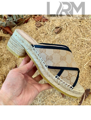 Gucci GG Multicolor Denim Slide Espadrille Sandals 6cm Beige 2021