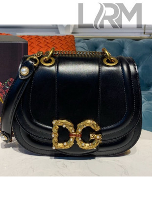 Dolce Gabbana DG Amore Calfskin Saddle Shoulder Bag Black 2019