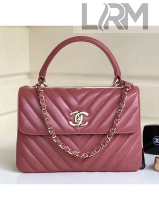 Chanel Chevron Small Trendy CC Flap Bag With Top Handle A92236 Rose Pink 2018(Gold-tone Hardware)