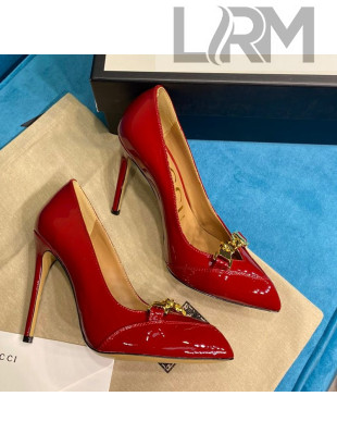 Gucci Glaze Leather Chain Pointed Pumps Red 2021