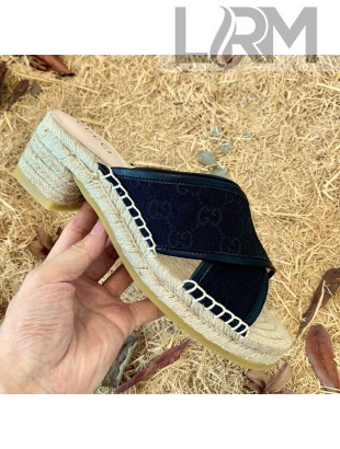 Gucci GG Multicolor Denim Slide Espadrille Sandals 6cm Black 2021