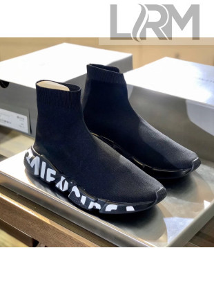 Balenciaga White Printed Letters Knit Sock Speed Boot Sneaker Black 2019(For Women and Men)