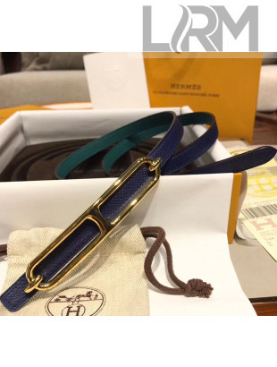 Hermes Width 1.3cm Swift & Epsom Leather Reversible Belt With Long Buckle Deep Blue/Green 2020