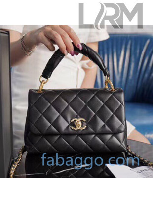Chanel Quilted Lambskin Flap Bag with Twist Top Handle AS2044 Black 2020