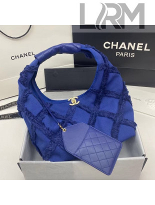 Chanel Fringe Quilted Cotton Canvas Large Hobo Bag AS2292 Navy Blue 2021