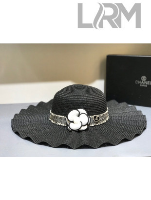 Chanel Straw Wave Wide Brim Hat Black C26 2021