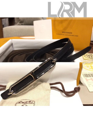 Hermes Width 1.3cm Swift & Epsom Leather Reversible Belt With Long Buckle Black 2020