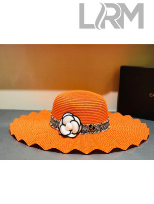 Chanel Straw Wave Wide Brim Hat Orange C33 2021