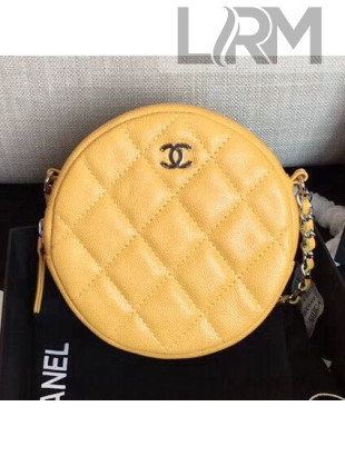 Chanel Grained Calfskin Classic Round Clutch with Chain A70657 Yellow 2018