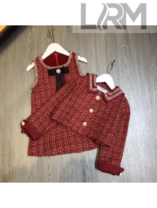 Chanel Tweed Jacket and Dress for Kids CJD121402 Red 2021