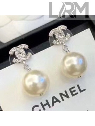Chanel Classic Pearl Short Earrings Silver A36138 2020