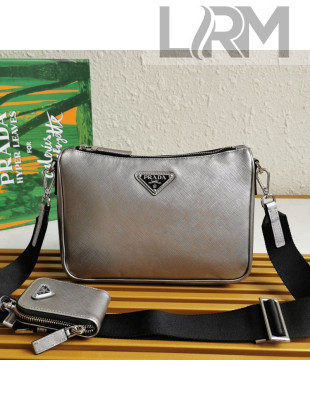 Prada Saffiano Leather Shoulder Bag with Strap 2VH113 Silver 2020