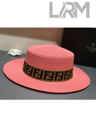 Fendi Straw Wide Brim Hat Light Pink F17 2021