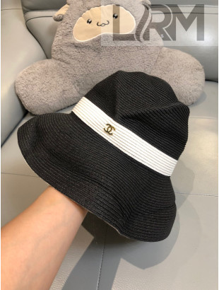 Chanel Straw Wide Brim Hat Black C34 2021