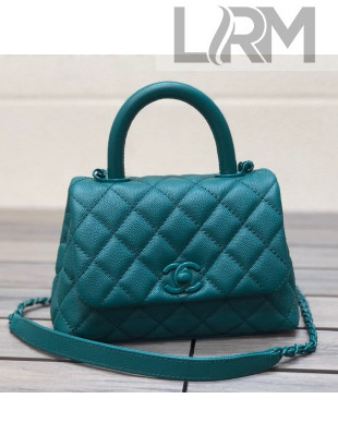Chanel Quilted Grained Calfskin Mini Flap Bag with Top Handle AS2215 All Turquoise 2021