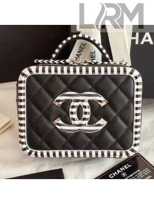 Chanel Striped CC Filigree Mini Vanity Case Bag A93342 Black 2019