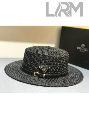 Prada Straw Wide Brim Hat Black P18 2021