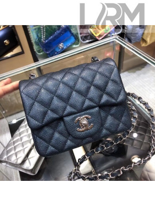 Chanel Quilting Pearl Caviar Calfskin Mini Square Classic Flap Bag Navy Blue 2018