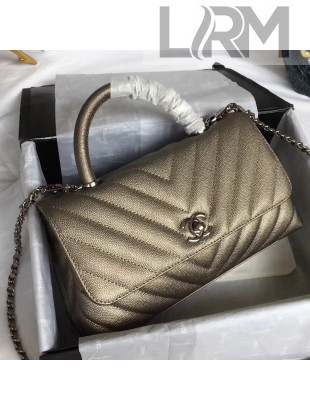 Chanel Chevron Metallic Grained Calfskin Coco Handle Mini Bag 2018