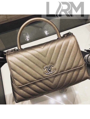 Chanel Chevron Metallic Grained Calfskin Coco Handle Small Bag 2018