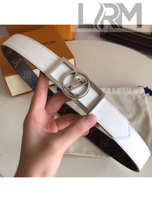 Louis Vuitton Reversible Leather and Monogram Canvas Belt 30mm with Square LV Buckle White 2019