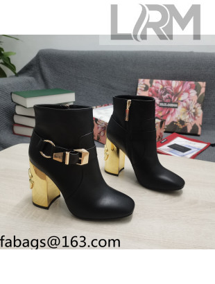 Dolce & Gabbana DG Lambskin Buckle Ankle Short Boots 10.5cm Black/Gold 2021 111329