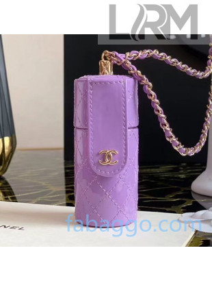 Chanel Quilted Patent Calfskin Lipstick Case Clutc with Chain AP1572 Purple 2020