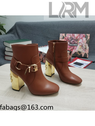 Dolce & Gabbana DG Lambskin Buckle Ankle Short Boots 10.5cm Brown/Gold 2021 111330