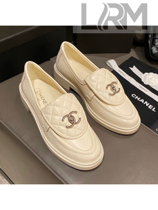 Chanel Leather Loafers with CC Foldover White 2020