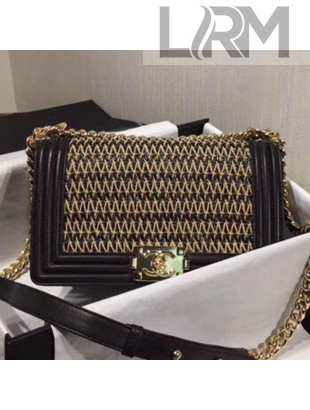 Chanel Cotton Cord Woven Medium Boy Flap Bag A67085 Black 2019