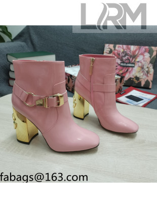 Dolce & Gabbana DG Patent Leather Buckle Ankle Short Boots 10.5cm Pink/Gold 2021 111332