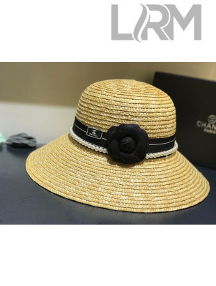 Chanel Straw Wide Brim Hat Black C42 2021
