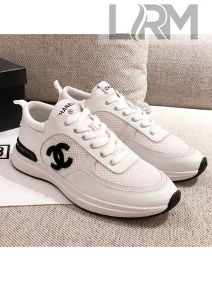 Chanel CC Mesh Leather Sneakers White 2021