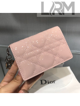 Dior Lady Cannage Patent Leather Card Holder Wallet Pink 2019