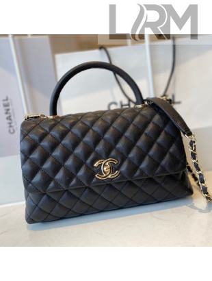 Chanel Quilted Grained Calfskin Large Flap Bag with Top Handle A92991 Black/Gold 2021