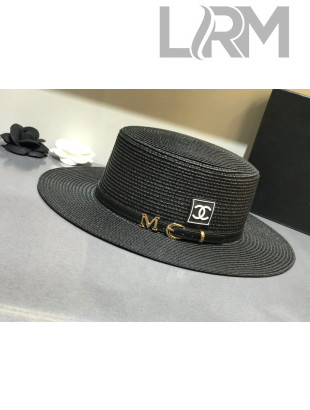 Chanel Straw Wide Brim Hat Black C45 2021