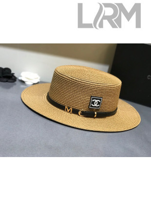 Chanel Straw Wide Brim Hat Khaki C48 2021