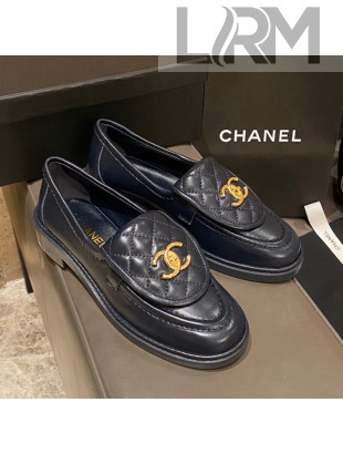 Chanel Leather Loafers with CC Foldover Blue 2020