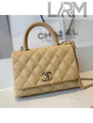 Chanel Quilted Grained Calfskin Mini Flap Bag with Top Handle AS2215 Apricot/Gold 2021
