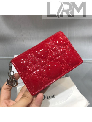 Dior Lady Cannage Patent Leather Card Holder Wallet Red 2019