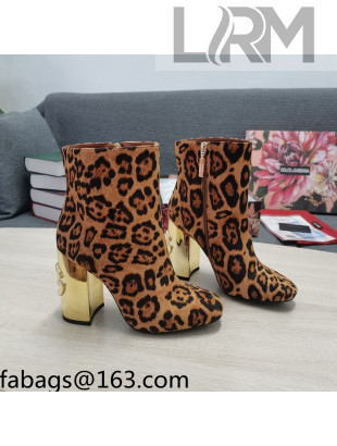 Dolce & Gabbana DG Leopard Print  Ankle Short Boots 10.5cm Brown/Gold 2021 111337