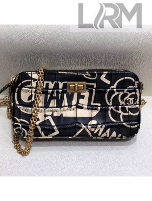 Chanel Crocodile Embossed Graffiti Printed Leather 2.55 Clutch with Chain AP0583 2019