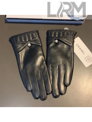 Chanel Lambskin Cashmere Gloves with Pearl Charm Black 34 2020