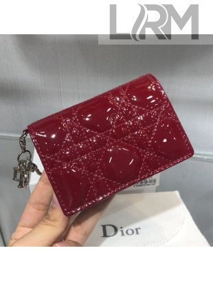 Dior Lady Cannage Patent Leather Card Holder Wallet Burgundy 2019