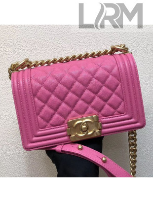 Chanel Small Quilted Grained Calfskin Classic Boy Flap Bag 67085 Pink 2019