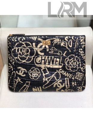 Chanel Crocodile Embossed Graffiti Printed Leather Large 2.55 Pouch A82726 2019