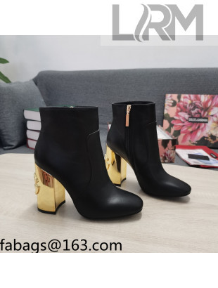 Dolce & Gabbana DG Lambskin Ankle Short Boots 10.5cm Black/Gold 2021 111333