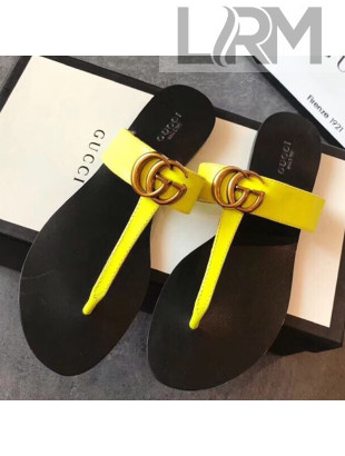 Gucci Leather Flat Thong Sandal with Double G 497444 Yellow 2018