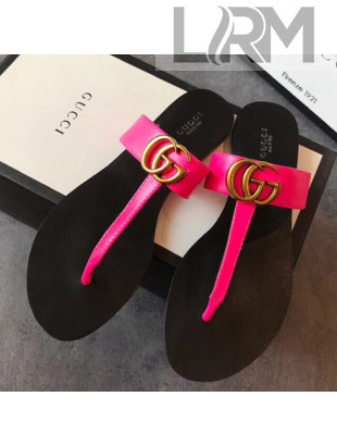 Gucci Leather Flat Thong Sandal with Double G 497444 Hot Pink 2018
