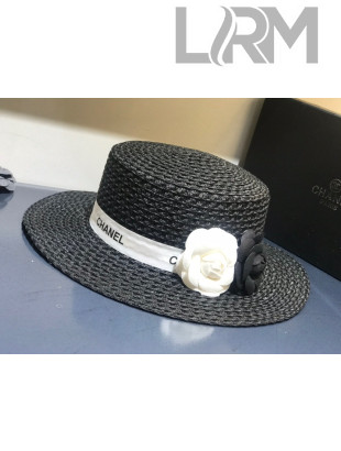 Chanel Straw Wide Brim Hat Black C54 2021